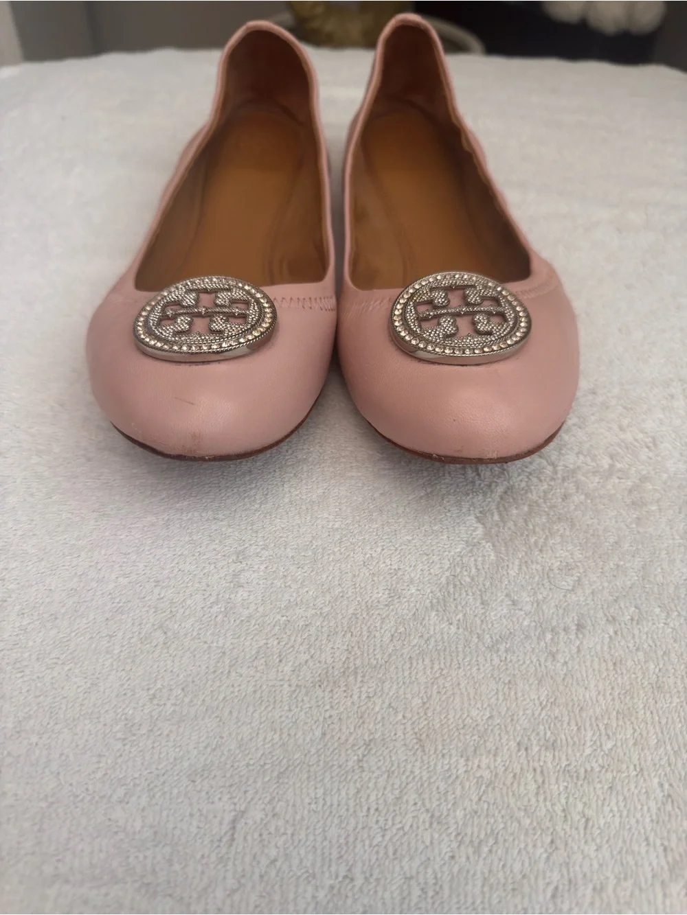 Tory Burch Blush Pink Leather Logo Ballet Flats Size 8.5